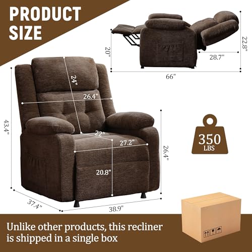 Korser Power Recliner Chair, Living Room Chairs for Adults, Oversized Electric Recliner with Side Pockets, Chenille Fabric Reclining Chair for Living Room, Bedroom
