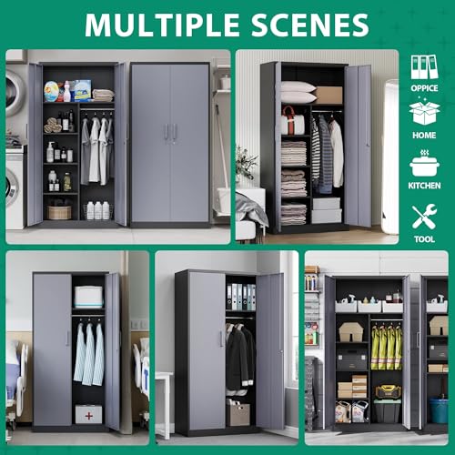 Letaya Metal Storage Cabinet,72'' Employee Lockers Steel Wardrobe with Lock Door for Office,Home,School,Gym,Fire Department,Hotel(72“-Black&Gray) Letaya