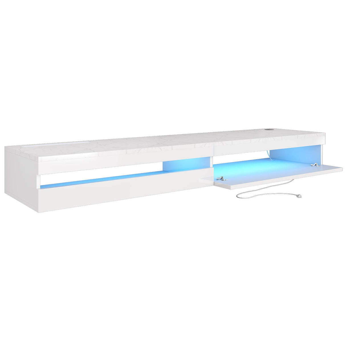 EXQUAL Floating TV Stand - 71'' Floating Entertainment Center with LED Light & Charging Station, Floating TV Shelf with Storage for Living Room, Gaming Room, Media Console for 75 INCH TVs EXQUAL