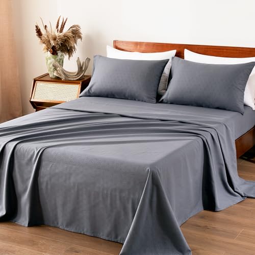 SLEEP ZONE King Size Sheets Set, 4 Piece Hotel Luxury Embossed Bedding Sheets with Fitted Sheet, Flat Sheet & 2 Pillowcases - Deep Pocket (Honeycomb Gray) SLEEP ZONE
