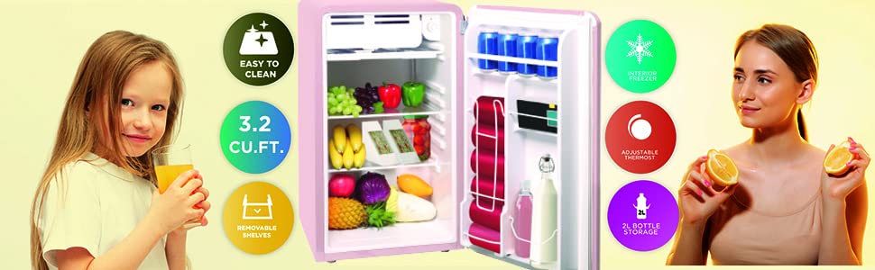 FRIGIDAIRE EFR372-PINK 3.2 Cu Ft Pink Retro Compact Rounded Corner Premium Mini Fridge Frigidaire