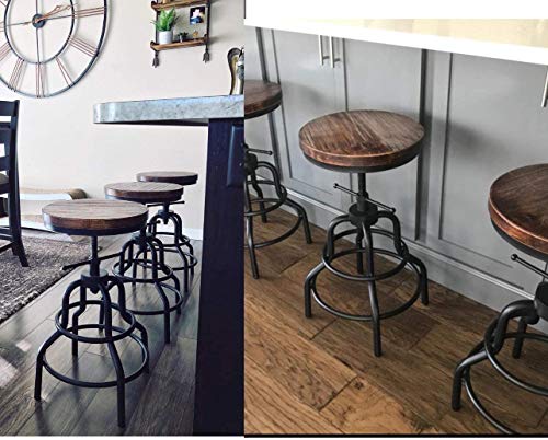 Diwhy Industrial Vintage Bar Stool,Kitchen Counter Height Adjustable Screw Stool,Swivel Bar Stool,Metal Wood Stool,27 Inch,Fully Welded Set of 2 Diwhy