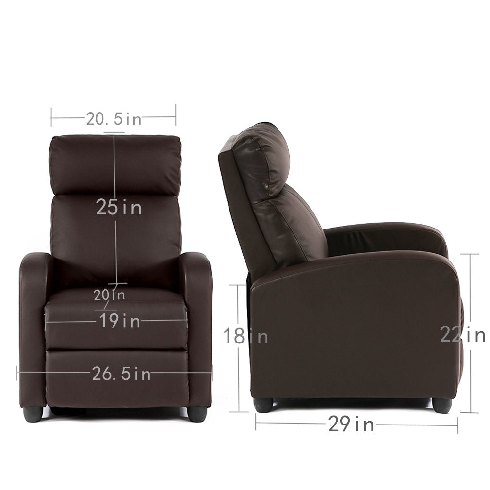 BestMassage | Recliner Chair | No Massage Function | Pu Brown | with Lumbar Support, Adjustable Push Back, Wide Armrests, Footrest & Padded Seat | Easy Assembly | for Living Room, Home Theatre BestMassage