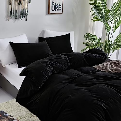 Luxlovery Black Velvet Comforter Set Cal King Men Plush Fluffy Black Bedding Set California King Minimalist Bedding Set Solid Modern Blanket Quilts Winter Warm Flannel Comforter Set Luxlovery