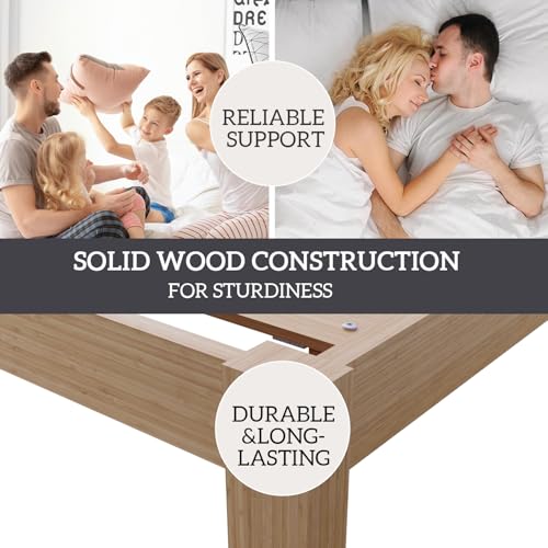 Bamboo Bed Frame Full Size Wood Platform Bedframe Solid Stable with Non-Slip Slats Support Tall Bed No Box Spring Needed Heavy Duty Easy Assembly Noise Free Nature bambooflow