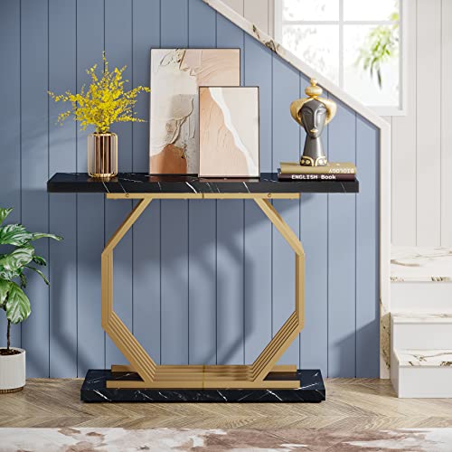 Tribesigns Gold Console Table, Faux Marble Entryway Table Narrow Sofa Table with Geometric Metal Base, 40 Inch Modern Accent Table Entrance Table for Living Room, Hallway, Foyer, Black Tribesigns