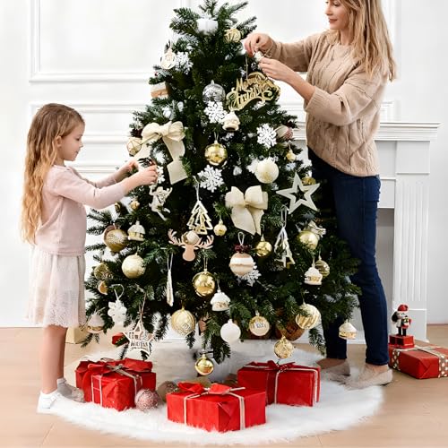 Christmas Tree Skirt 36 Inch White Plush Fur–Soft Fluffy Xmas Tree Skirt for Holiday Decoration, Luxury Snowy White Christmas Decor for Home, Party, New Year, Winter Wonderland (Round) kelongn