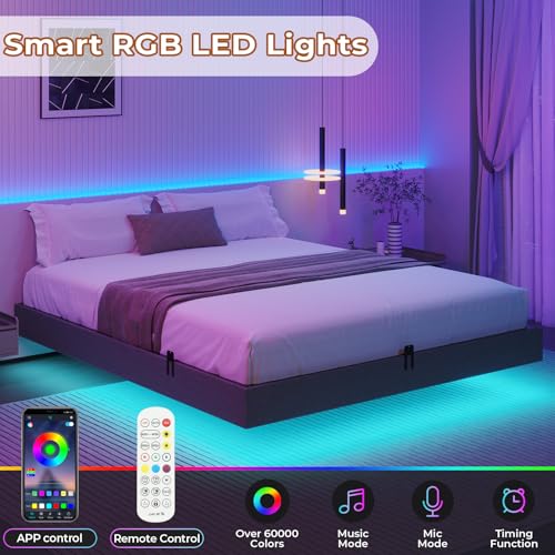 BTHFST Floating Bed Frame Full Size with LED Lights, Modern Metal Full Platform Bed, Solid and Stable, Noise Free, No Box Spring Needed, Easy Assembly BTHFST