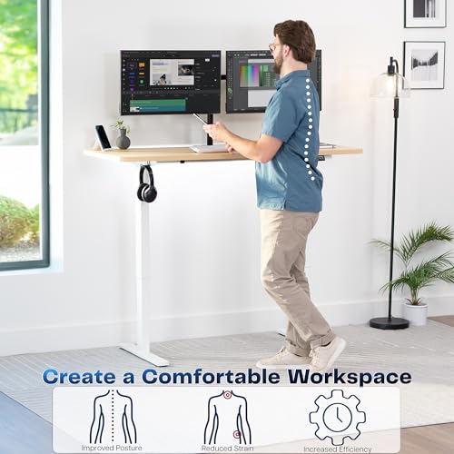 VIVO Electric 60 x 24 in Standing Desk, Memory Height Adjustment, 1B Series, Holds 220 lbs, One-Piece Light Wood Top, White Frame, DESK-KIT-1W6C VIVO