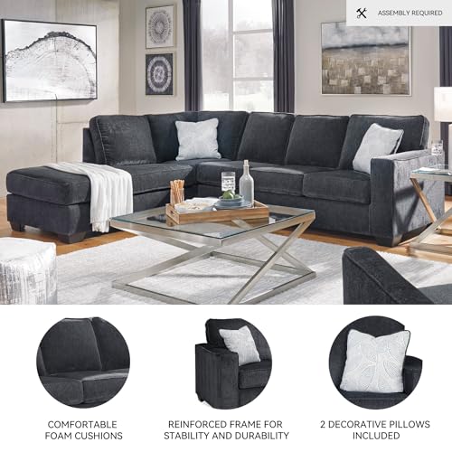 Signature Design by Ashley Altari Urban Left-Arm Facing 2-Piece Sleeper Sectional with Chaise, Loose Seat Cushions, 2 Throw Pillows and Bi-Fold Memory Foam Mattress, Full, Gray Signature Design by Ashley