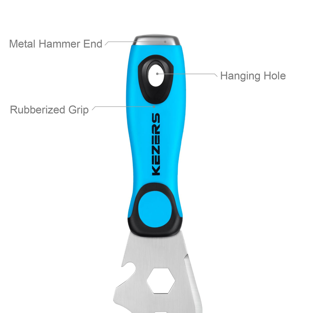 KEZERS 13-In-1 Painter’s Tool, Stainless Steel Putty Knife Scraper, Paint Scraper Tool for Painting & Wood with Metal Hammer End, Multi-Use Drywall Paint Stripper Tool for Scraping Paint & Caulk KEZERS