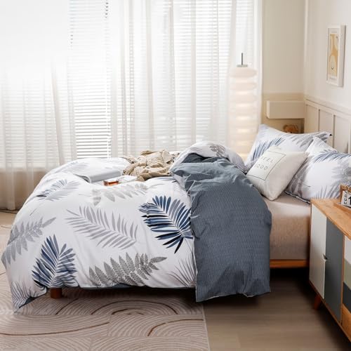OAITE Duvet Cover Set,100% Cotton Comforter Cover with Leaf Pattern Duvet Cover Set,Soft Bedding Set Includes with 3 Piece (2 Pillow Shams,1 Duvet Cover) OAITE