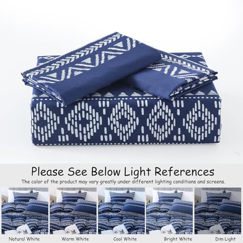 Bedduvit Boho Duvet Cover King - Navy King Duvet Cover Set,3 PCS Soft and Breathable 100% Cotton Summer Boho Duvet Cover King with Zipper Closure & 8 Ties (104"x90", No Comforter) Bedduvit
