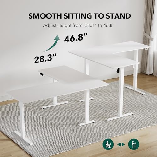 Cubiker L Shaped Standing Desk - 63 x 55 Inch Electric Adjustable Height Corner Standing Desk, Ergonomic Sit Stand Up Table with 3 Memory Buttons, Splice Board for Home Office, White Cubiker
