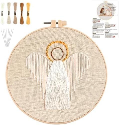 YOUDRN Nativity Scene Embroidery kit,Christmas Cross Stitch Kits,DIY Embroidery Kit for Adults with Pattern,Cotton Threads,Needles,Instruction,20cm Hoop,for Decor Home Room (Angel)
