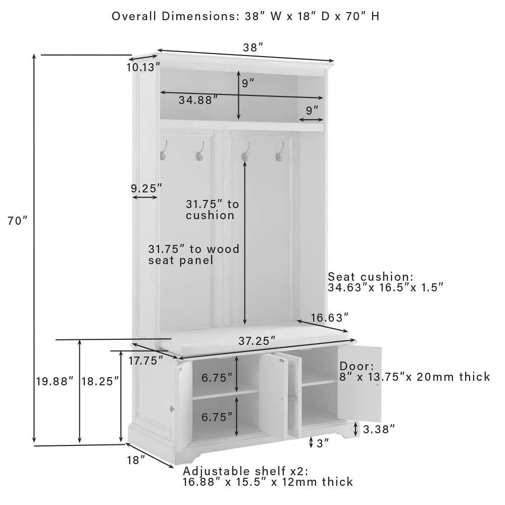Crosley Furniture Holbrook Hall Tree with Shoe Rack Bench and Coat Hooks for Hanging Storage, Distressed White Crosley Furniture