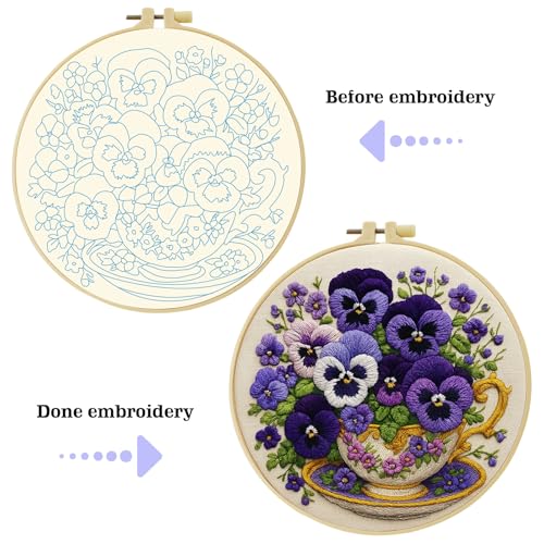 JOZYSH Flower Embroidery Kit for Beginners with Stitch Video, Flower Cross Stitch Kits for Adults, Starter, Hand Craft Lover Practice with Floral Stamped Pattern, 1 Hoops, 8 Needles, Scissors, Tools