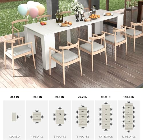 HOMBIX Transformer Table, Expandable Dining Table for 10-12 People, Folding Console Table Space Saving Furniture for Small Apartments, White HOMBIX