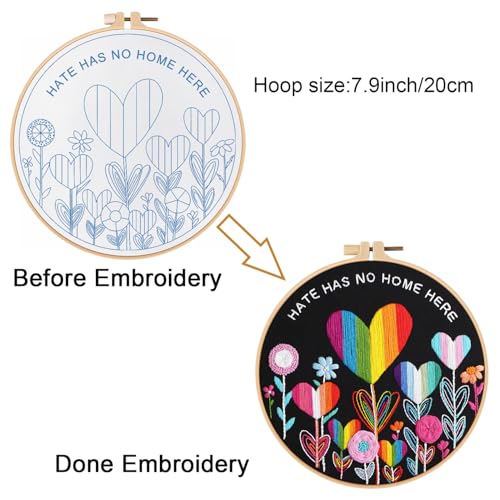 Louise Maelys Flower Beginners Embroidery Kits,Cross Stitch Kit for Adults,DIY Needlepoint with LGBT Love Pattern,Including Cloth, Needles,Threads and Instruction