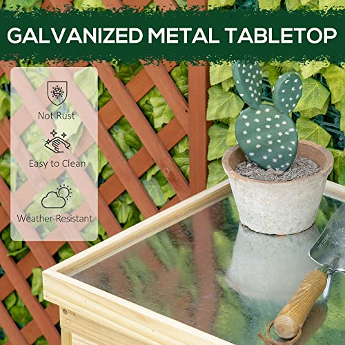 Outsunny Garden Storage Cabinet, Outdoor Tool Shed with Galvanized Top and Two Shelves for Yard Tools or Pool Accessories, Natural Outsunny