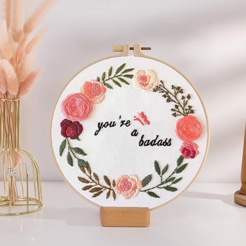 Topapfo Funny Embroidery Kit for Beginners Adults, Stamped Embroidery Pattern Cross Stitch Kits Needlepoint with Hoop Threads Needles Tools