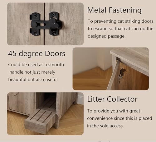FOREST GRAVITY Cat-Faced Doors Cat Litter Robot Enclosure,Automatic Litter Box Enclosure for Litter Robot 3/4,Power Outlet for Litter Robot Cabinet,Litter Collector,Dog-Proof Adjustable Shelf,Grey FOREST GRAVITY