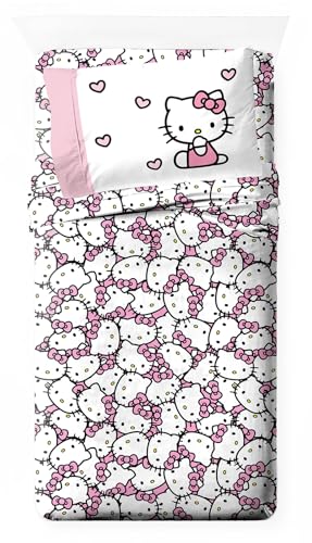 Jay Franco Sheet Set with Fitted, Flat Sheets & Pillow Cover - Ultra-Soft Bedding with Pillowcase for Room Decor, Multi - Hello Kitty, 3 Piece Twin Jay Franco