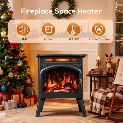 ZAFRO 21" Freestanding Electric Fireplace with Remote, Fireplace Space Heater with Adjustable Flame Color and Brightness, Thermostat/Sleep Mode/Overheat Protection for Bedroom, Living Room(Black) ZAFRO