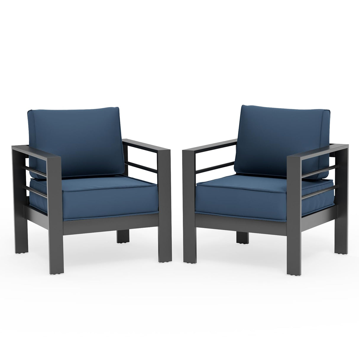 UDPATIO Aluminum Patio Chairs Outdoor Patio Furniture, 2 Pieces Aluminum Outdoor Couch Armchair with 5" Thick Cushion and Waterproof Cover UDPATIO