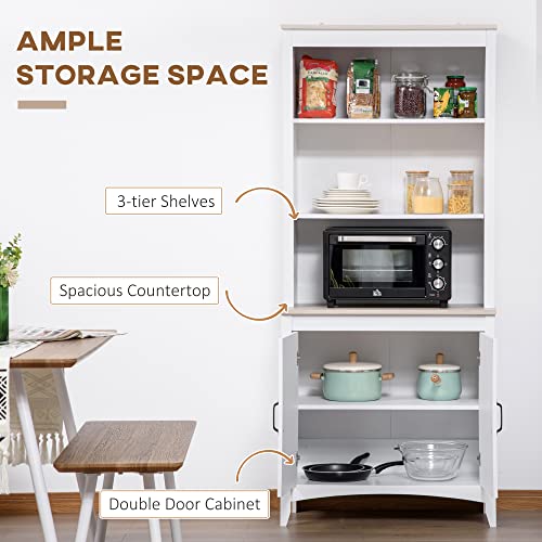 HOMCOM 70" White Kitchen Hutch with Adjustable Shelves and Open Countertop Storage HOMCOM