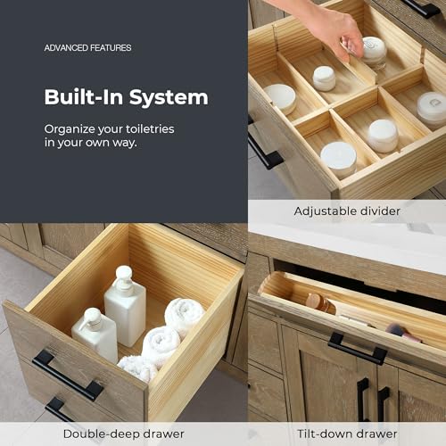 OVE Decors Bailey 72 in. W x 22 in. D x 34.5 in. H Bath Vanity in Driftwood Oak with White Engineered Quartz Top OVE Decors