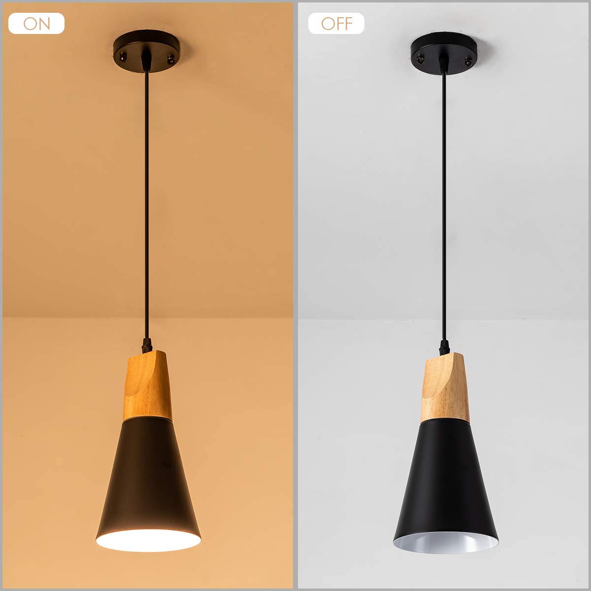 Black Wood Nordic Pendant Light for Kitchen Island, 3-Pack Modern Small Pendant Hanging Lighting for Dining Room, Restaurant, Bar, Light Over Island, Kitchen Sink Nieadu