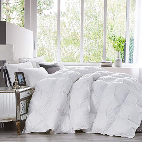 Luxurious All-Season Goose Down Feather Fiber Comforter Super King Size Duvet Insert (120x120), Exquisite Pinch Pleat Design- White, Premium Baffle Box, 100% Egyptian Cotton Cover, 85 oz. Fill Weight EGYPTIAN BEDDING