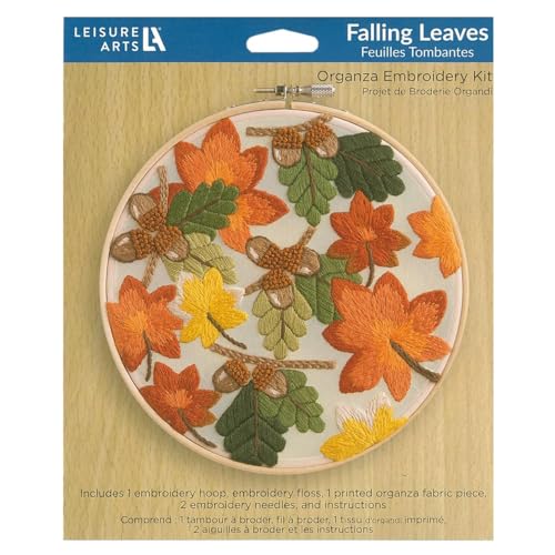 LEISURE ARTS Embroidery Kit 6" Falling Leaves - Cross Stitch Kits for Beginners - Embroidery kit for Beginners - Embroidery Kits for Adults - Embroidery Kits for Adults