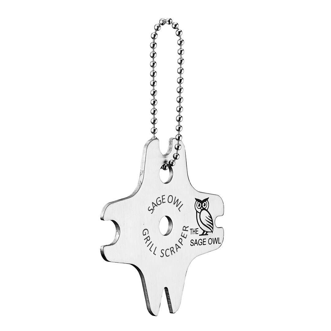 Sage Owl Bristle-Free Stainless Steel BBQ Grill Scraper – Safe Grill Cleaner for Outdoor Grills, Smoker Accessories, Cooking Gadgets, and Barbecue Grilling Tools – Ideal Mens Stocking Stuffers The Sage Owl