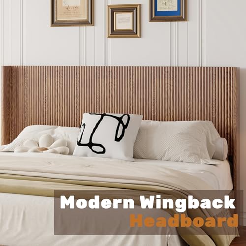 MoproBeti Lift Up Storage Bed King, Mid Century Hydraulic Lift King Storage Bed with Raised Wingback Headboard, Space Saving Storage, Heavy Duty Steel & Wood Slats,No Box Spring Needed,Natural MoproBeti