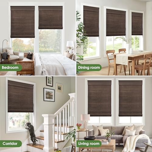LazBlinds Cordless Bamboo Roman Shades, Privacy Blinds for Interior Windows, Room Darkening Roll Up Bamboo Blinds for Home & Patio, 27.5" W x 64" H, BDP-Espresso LazBlinds