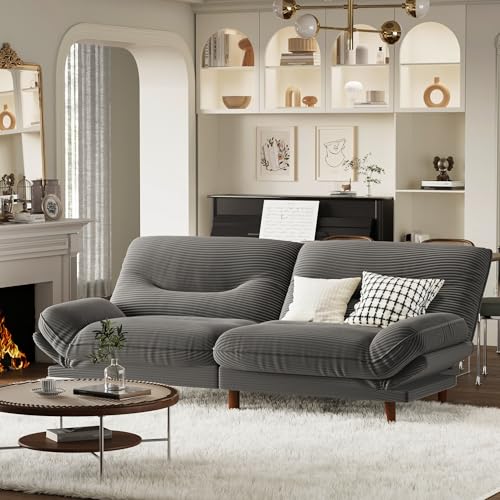 Homall Futon Sofa Bed, Modern Loveseat Futon Couch with Adjustable Backrest and Armrests, Sleeper Sofa Bed with Wood Frame for Living Room, Office, Apartment (Corduroy, Dove Gray) Homall