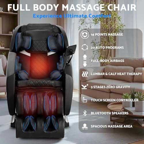 Massage Chair, Zero Gravity Full Body Massage Chair, Shiatsu Recliner with 14 Massage Points, Lumbar & Calf Heating, 20 Auto Modes, Spacious Massage Area, Bluetooth Speaker, Touch Screen Controller Mazzup