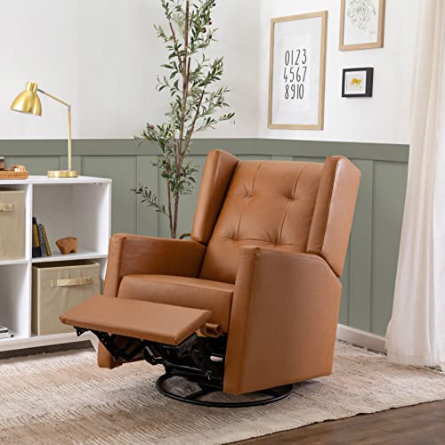 daVinci Maddox Glider Recliner Nursery Chair - GREENGUARD Gold & Certi-PUR US Certified - Ultra Cozy 360° Swivel Rocker Recliner - Versatile Glider Rocking Chair for Nursery & Living Room - Vegan Tan DaVinci