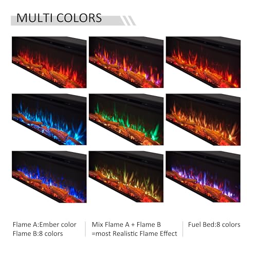 LegendFlame 72" W Smart Wall Mount & in Wall Recessed Electric Fireplace Insert, Heater 750W/1500W, Multi Colors of Flame & Fuel Bed, Alexa/Google Assistant Enabled Legend Flame