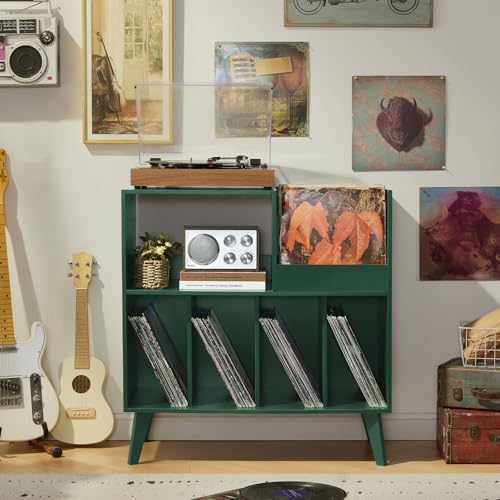 LELELINKY Large Record Player Stand, Turntable Stand with Storage, Vinyl Record Holder with Display Area, Record Player Table Holds Up to 300 Albums, Record Stand for Music Room Living Room LELELINKY