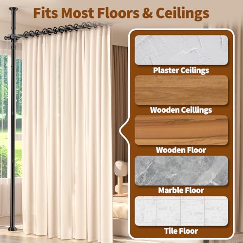 Room Divider for Room Separation,4-10ft(H) 28-140inch(W) Adjustable Temporary Privacy Wall Divider, Tension Curtain Rods No Drilling, Heavy Duty Partition Space Separator Freestanding,Black Daurore paw