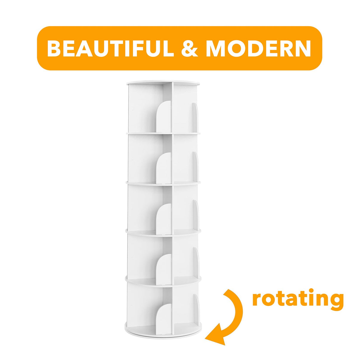 SpaceAid 5 Tier Rotating Bookshelf Tower, Spinning Bookcase Lazy Susan, Revolving 360 Book Shelf Storage Round Carousel, Vertical Rotate Turning Spiral Corner Organizer, White SpaceAid