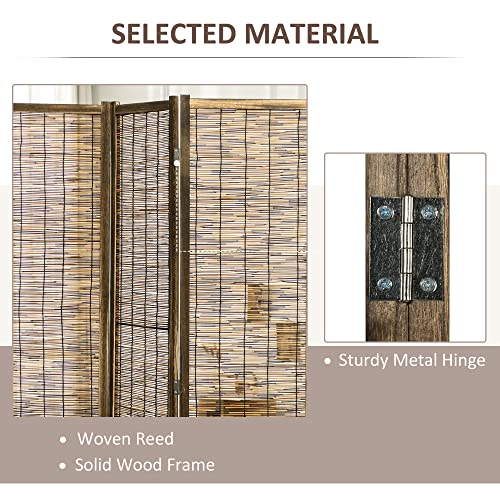 HOMCOM 4 Panel Room Divider, 5.5 Ft Portable Folding Privacy Screens, Reed Hand-Woven Freestanding Partition Wall Dividers for Home Office, Carbonized HOMCOM