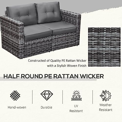 Outsunny 2 Piece Patio Wicker Corner Sofa Set, Outdoor PE Rattan Furniture, with Curved Armrests and Padded Cushions for Balcony, Garden, or Lawn, Lawn, Grey Outsunny