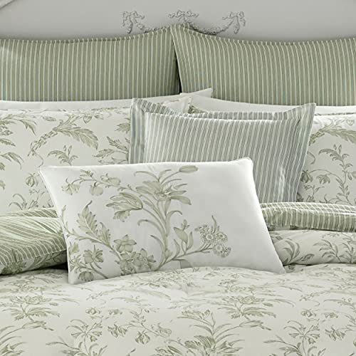 Laura Ashley Home - King Duvet Cover Set, Reversible Cotton Bedding, Includes Matching Shams with Bonus Euro Shams & Throw Pillows (Natalie Green, King) Laura Ashley