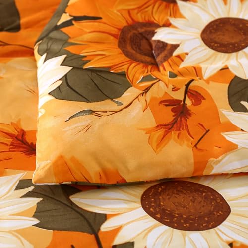 MAG 3Pcs Sunflower Full Comforter Sets,Microfiber Floral Full Size Bedding Sets,Boho Orange Flower Pattern,All Season Included 1 Comforter + 2 Pillowcases for Kids Boys Girls,Breathable and Wrinkle. MAG