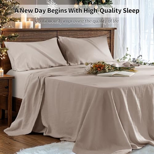 100% Pure Linen Sheet Set Luxury Natural Linen Sheets 4pcs King Size, Breathable Bedding Set Deep Pocket Up to 16" Softens with Every Wash, Relaxed Texture (Linen King) REDASW