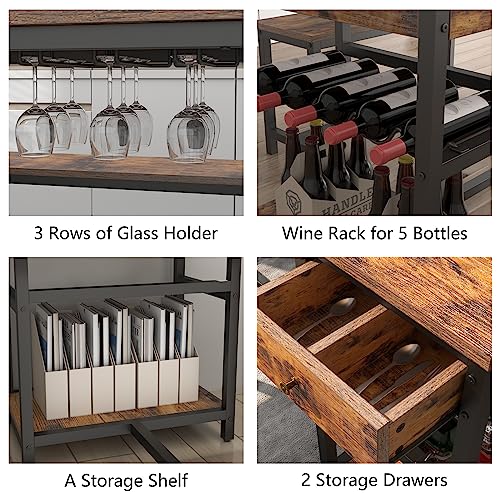 Dining Table Set for 4-6 People, 54.7" Kitchen Dinner Table with 2 Bench, Dining Room Tables Set with Storage Drawer & Shelf, 3-Piece Breakfast Nook Tables with Wine Rack &Glass Holder (Rustic) Gyfimoie